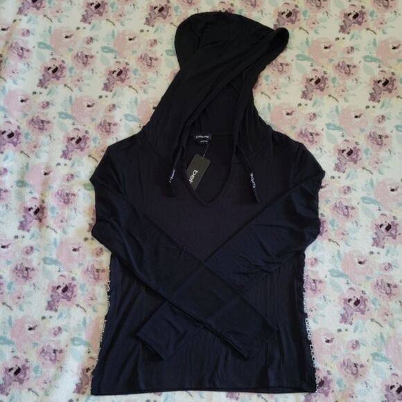 bebe Tops - bebe Black🖤 Mini Logo Tape Lightweight Hoodie - NWT